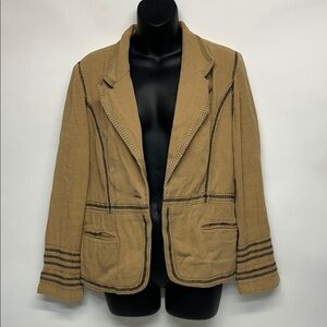 J. Jill linen cotton blazer size 6 Tan Stitch Detailing missing a button